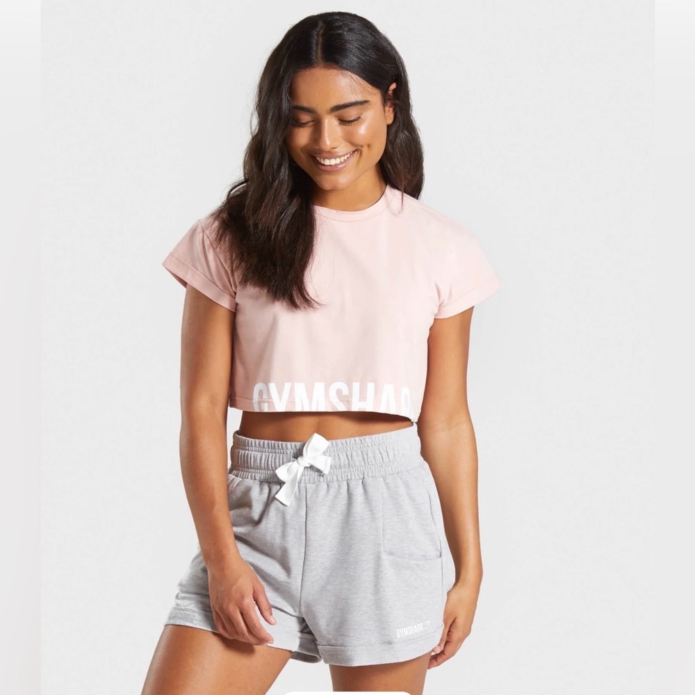 GYMSHARK Fraction Crop Top Size M Pink Sporty Activewear Gym Yoga Fitness Shirt